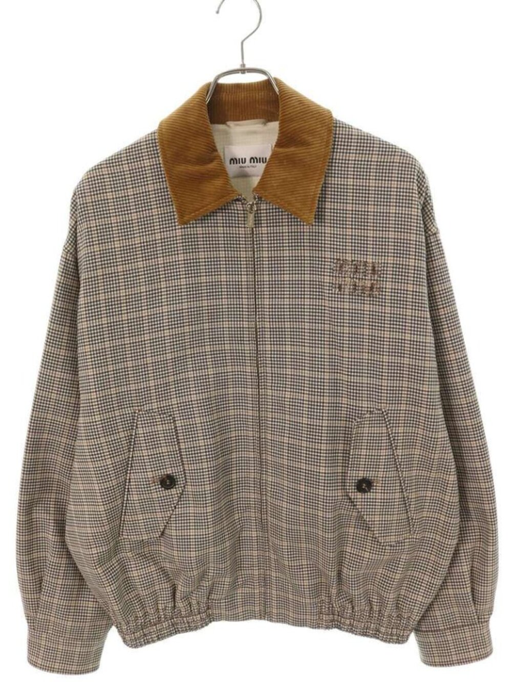 Miu Miu Collar Corduroy Paneled Check Zip Up Jacket 36
